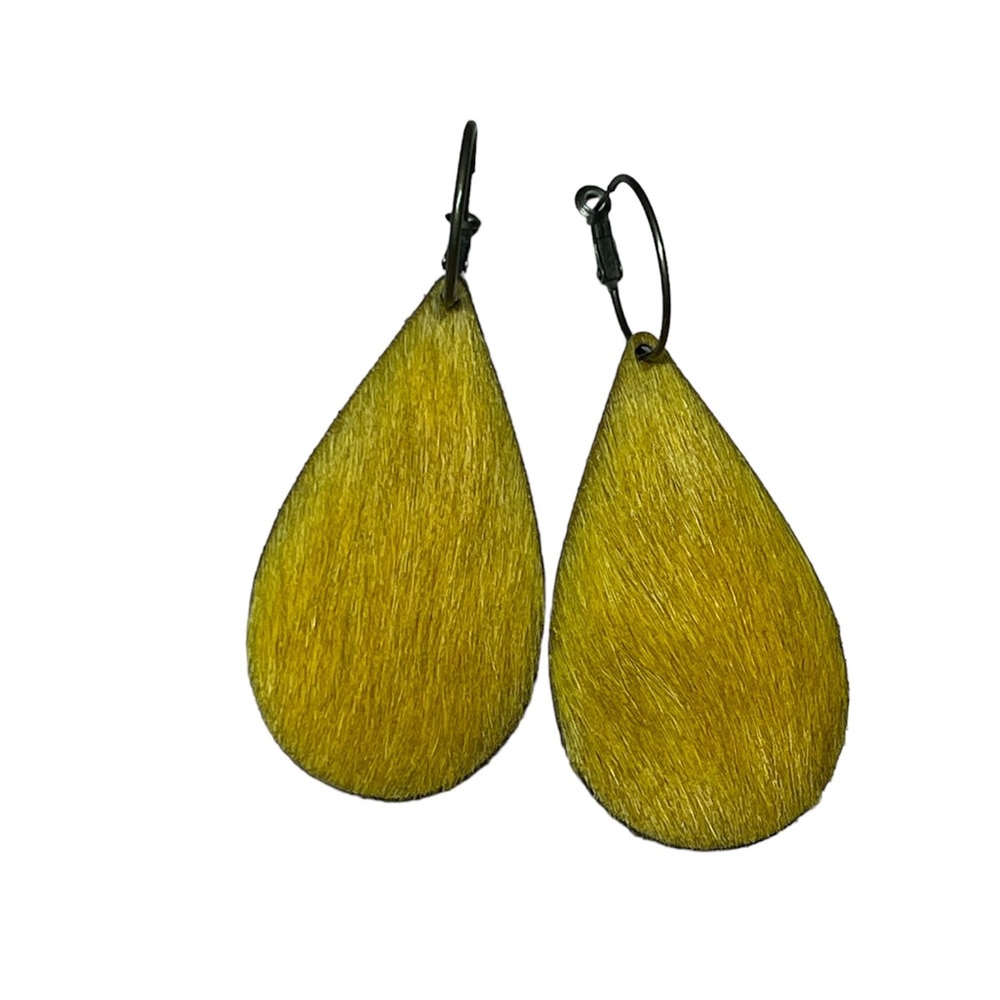 Keep It Gypsy Mustard Cowhide Teardrop Earrings